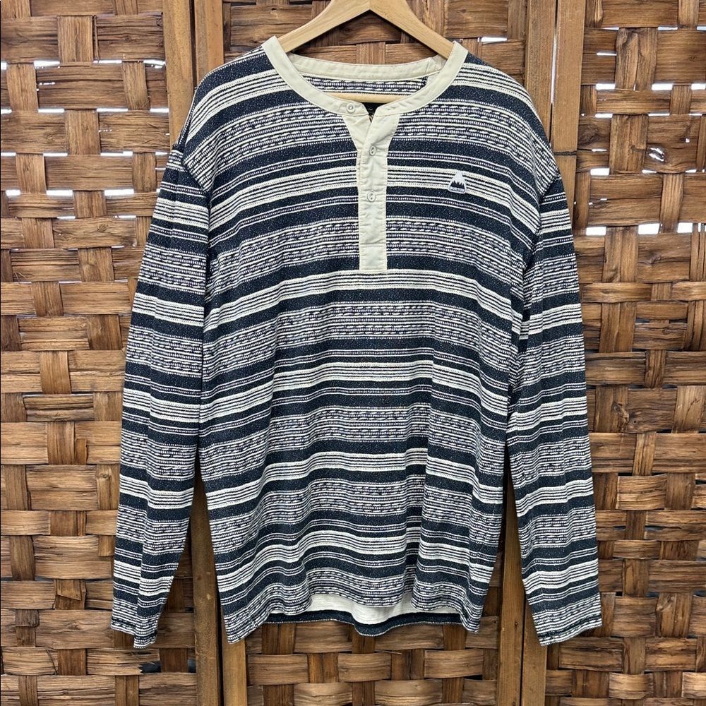 Burton Striped Long Sleeve Henley in Black and Cream
